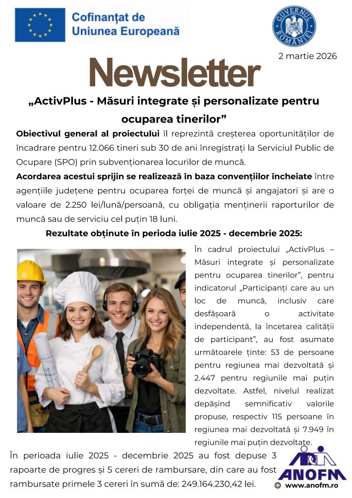 Newsletter ActivPlus – Masuri integrate si personalizate pentru ocuparea tinerilor